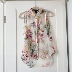 H&M Sheer Floral-Print Sleeveless Blouse